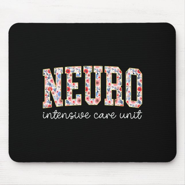 Floral Neuro Icu Nurse Brain Neuroscience Icu Nurs Mouse Mat (Front)