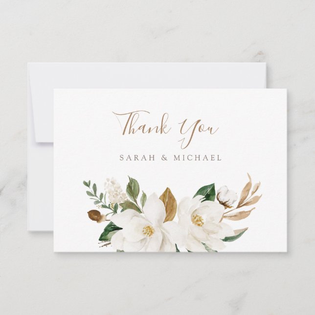 Floral Neutral Beige Elegant Thank You Card (Front)