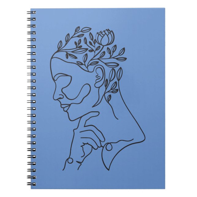 Floral Neutral Minimalist Woman Face line Art  Notebook (Front)