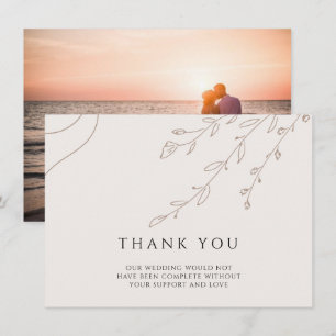 Floral Neutral Wedding Thank You Card with Photo