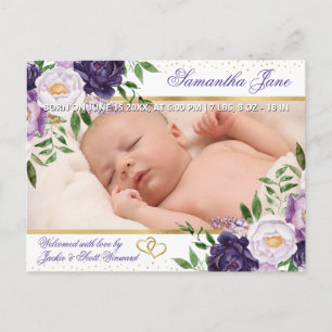 Floral Newborn Baby Photo Birth Announcement Postcard