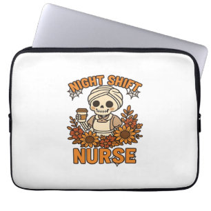 Floral Night Shift Nurse Skeleton Halloween RN Nur Laptop Sleeve