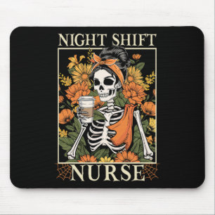 Floral Night Shift Nurse Skeleton Halloween Rn Nur Mouse Mat