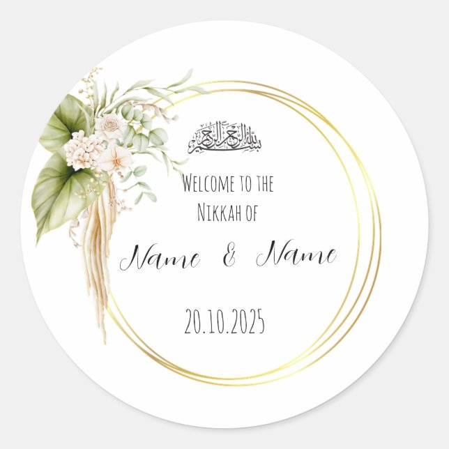 Floral Nikkah favour stickers  (Front)