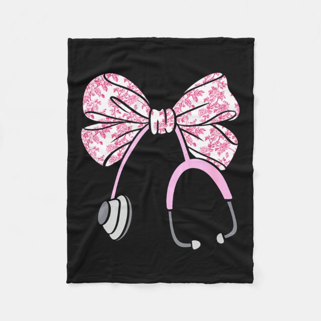 Floral Nk Coquette Bow Rn Nurse Stethoscope Nursin Fleece Blanket (Front)