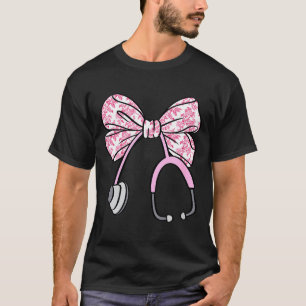 Floral Nk Coquette Bow Rn Nurse Stethoscope Nursin T-Shirt
