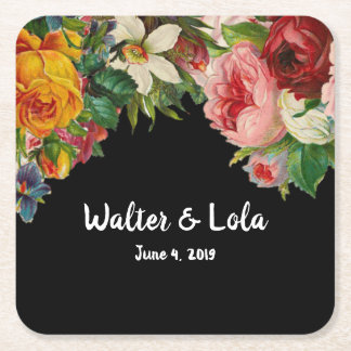 Floral Noir Square Paper Coaster