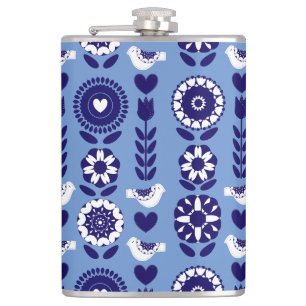 Floral Nordic Scandinavian Folk Art Pattern Hip Flask