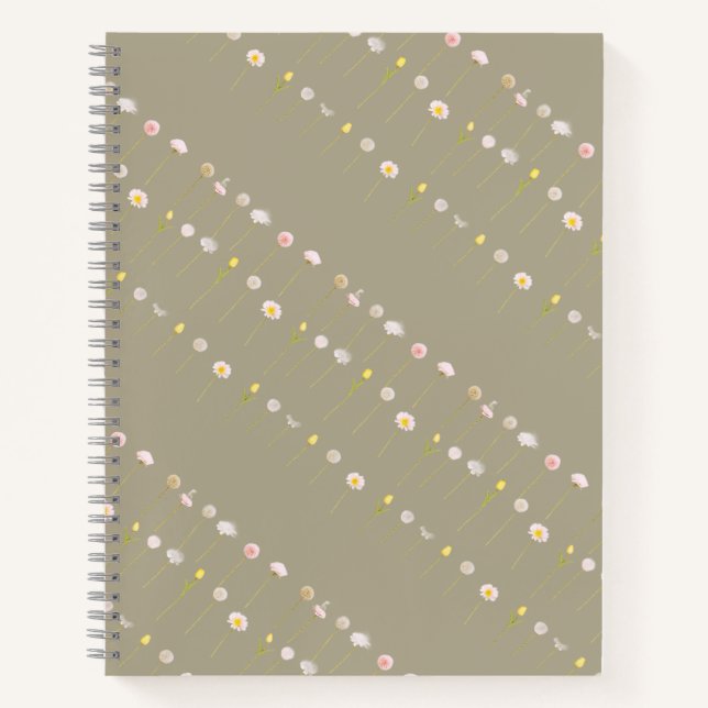 Floral Notebook – Pastel Flowers Olive Green (Front)