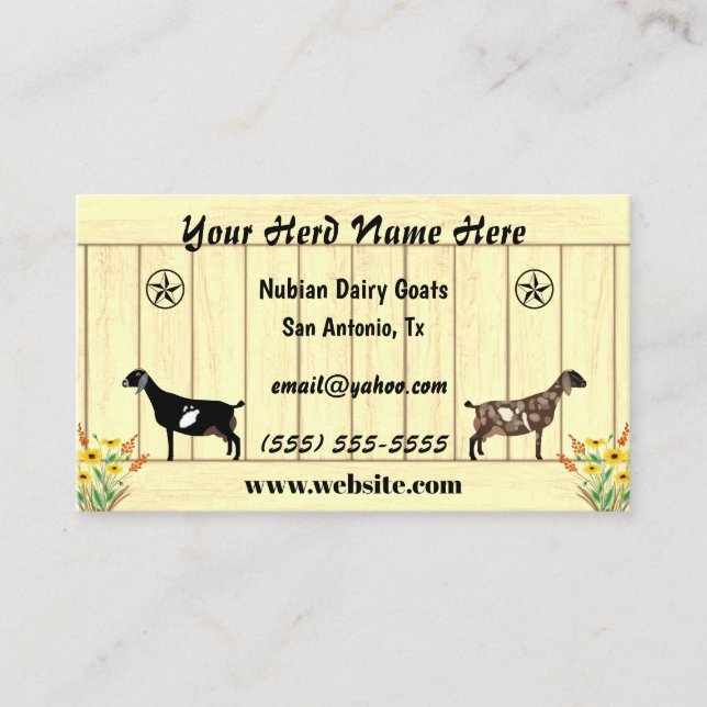 Floral Nubian Dairy Goat Barn Star Business Card (Front)