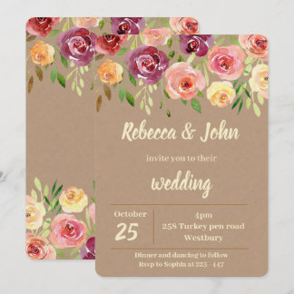 Floral Nude Watercolor wedding invitation