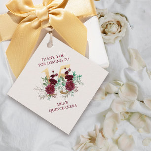 Floral Number 15 Ivory Burgundy Gold Quinceanera Favour Tags