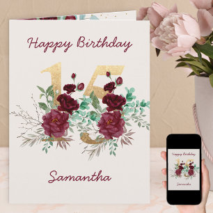 Floral Number 15 Personalised 15th Birthday Card