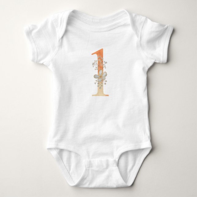 Floral number 1  baby bodysuit (Front)