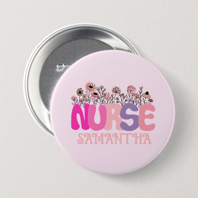 Floral Nurse 7.5 Cm Round Badge (Front & Back)