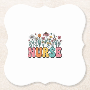Floral Nurse Bubble Letter Vintage Style Shirt Des Paper Coaster