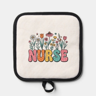 Floral Nurse Bubble Letter Vintage Style Shirt Des Pot Holder