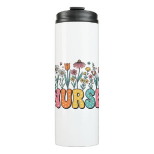 Floral Nurse Bubble Letter Vintage Style Shirt Des Thermal Tumbler