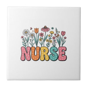 Floral Nurse Bubble Letter Vintage Style Shirt Des Tile