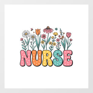 Floral Nurse Bubble Letter Vintage Style Shirt Des Window Cling