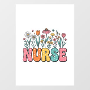 Floral Nurse Bubble Letter Vintage Style Shirt Des Window Cling