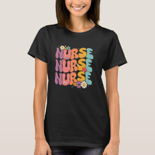 Floral Nurse Retro Groovy Daisy Flowers RN Registe T-Shirt