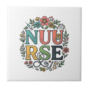 Floral Nurse Shirt Design Vintage Medical Art_1 Tile