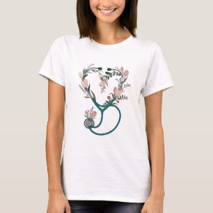 Floral Nurse Stethoscope T-Shirt – Soft Pastel 