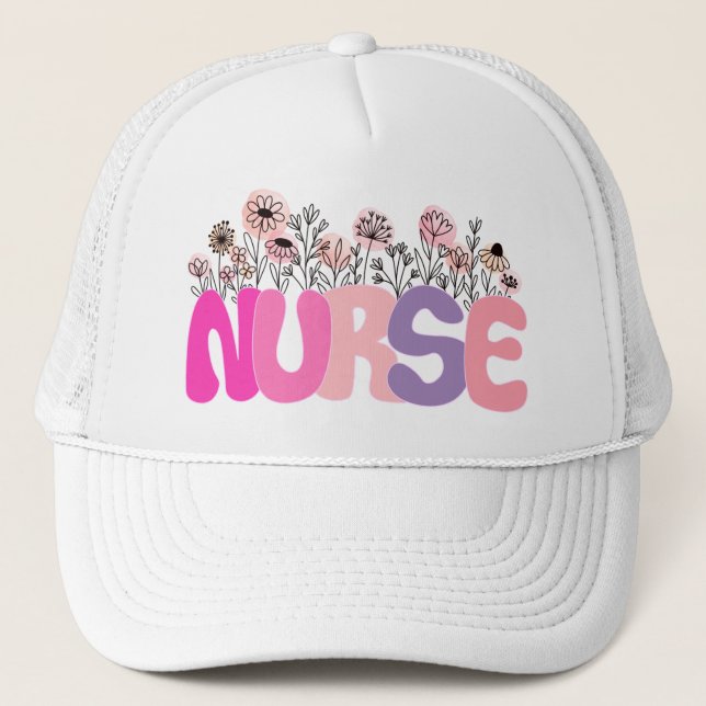 Floral Nurse Trucker Hat (Front)