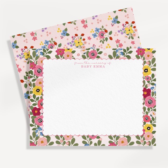 Floral Nursery Hand Drawn Scallop Border Note Card (Creator Uploaded)