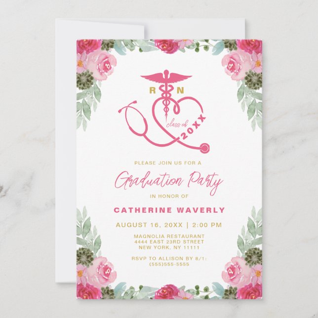 Floral Nursing School Graduation Invitation (Front)