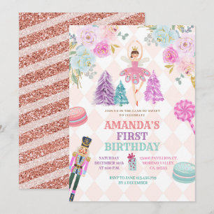 Floral Nutcracker Land of Sweets Girl Birthday Invitation