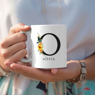Floral O Monogram Mug with Editable Name
