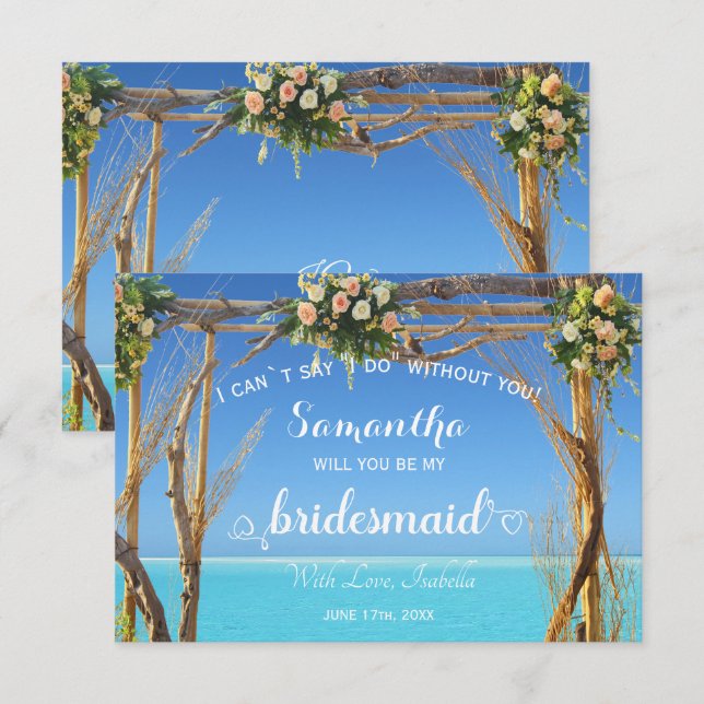 Floral Ocean Summer Beach Wedding Arch Bridesmaid Invitation (Front/Back)