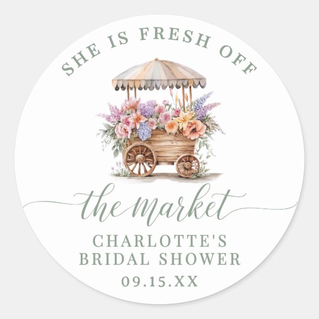 Floral Off the Market Bridal Shower Classic Round Sticker (Front)