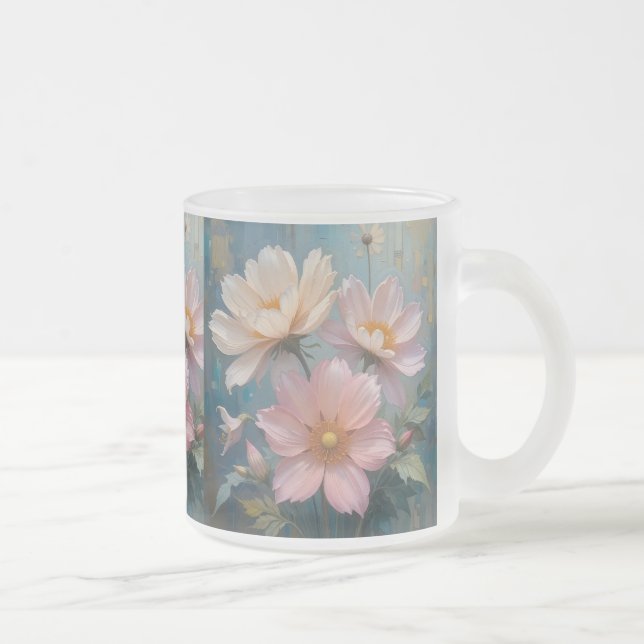 Floral Oil Painting #1 Frosted Glass Coffee Mug (Right)