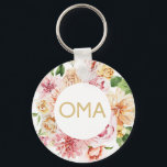 Floral Oma Gift  Key Ring<br><div class="desc">Pretty floral Oma gift features pretty watercolor flowers and Oma in glittery gold text. A special gift for Oma.</div>