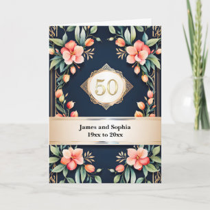 Floral on Black 50th Wedding Anniversary Card