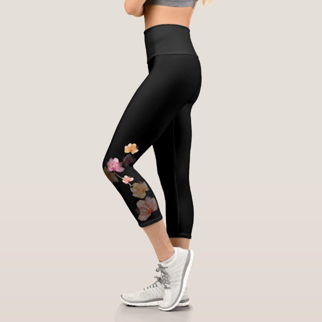Floral On Black Capri Leggings (Left)