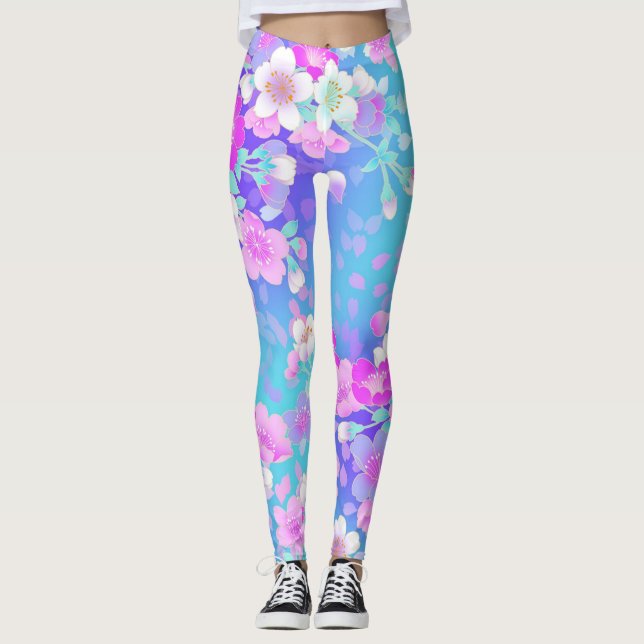 Floral on Blue Leggings (Front)