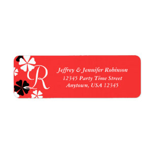 Floral on Christmas Red Monogram Name and Address