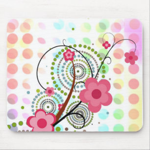 Floral on dots mouse mat