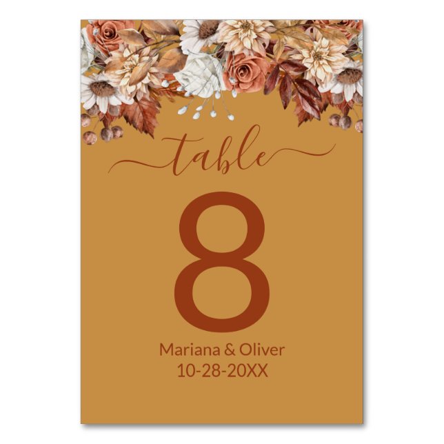 Floral on Gold Fall Table Number (Front)