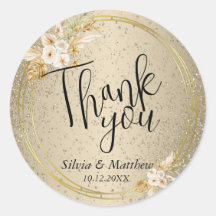 Floral On Gold Glitter - Thank You    