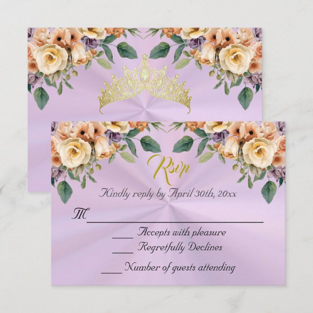 Floral on Lavender Quinceanera RSVP Card (Front/Back)