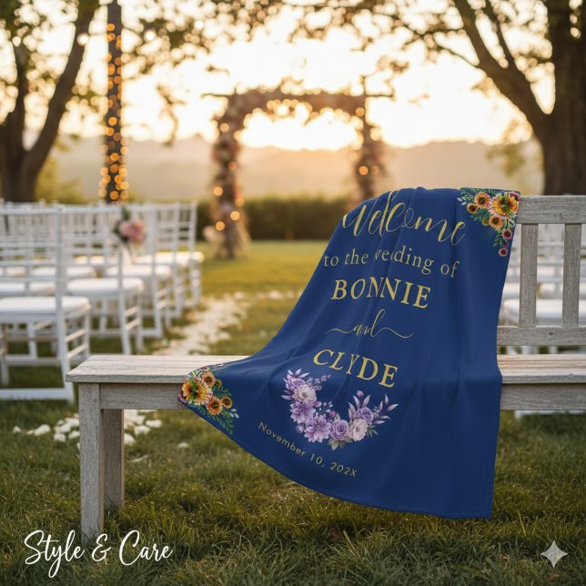 Floral on Navy Wedding Welcome 50"x60" size Fleece Blanket (Floral on Navy Wedding Welcome 50x60 size Fleece Blanket)