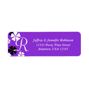 Floral on Purple Name and Address Label Monogram