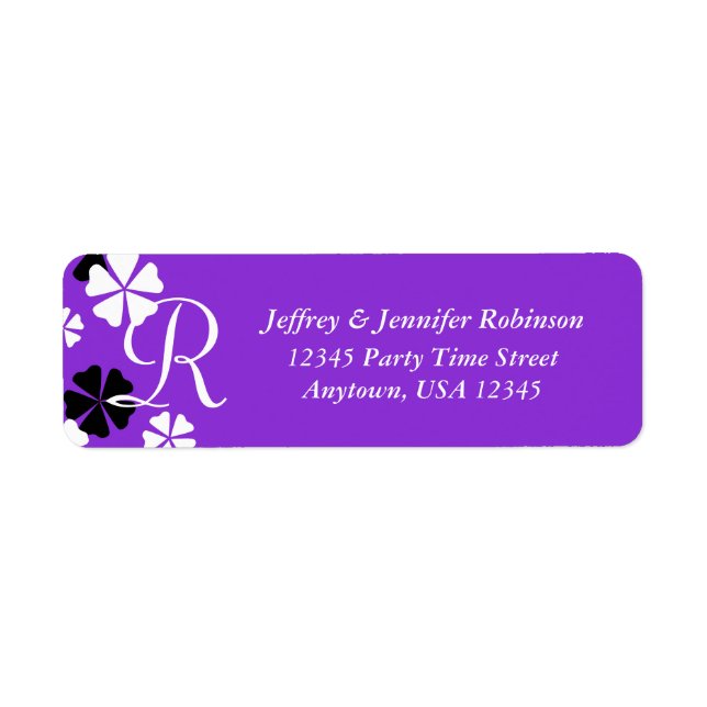 Floral on Purple Name and Address Label Monogram (Front)