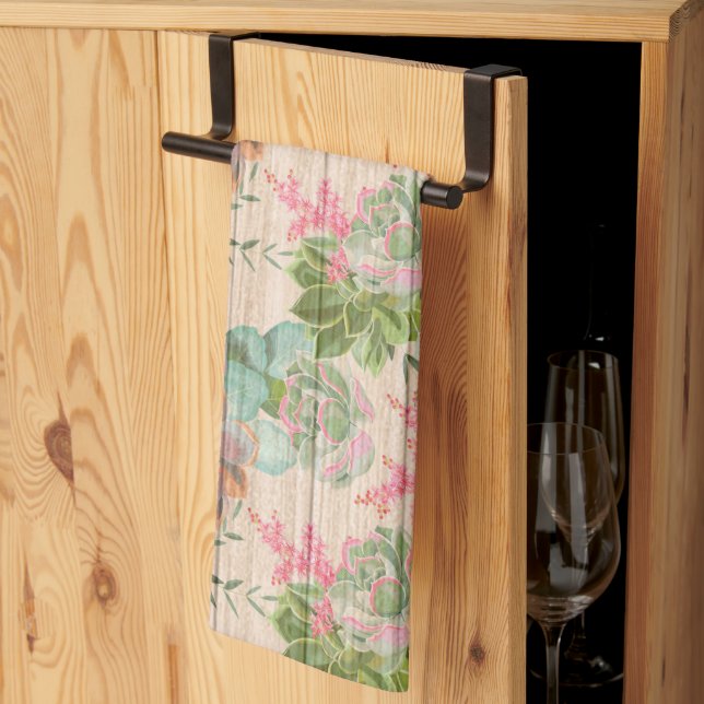Floral on Wood Popular Gift Tea Towel (Thirds Fold)