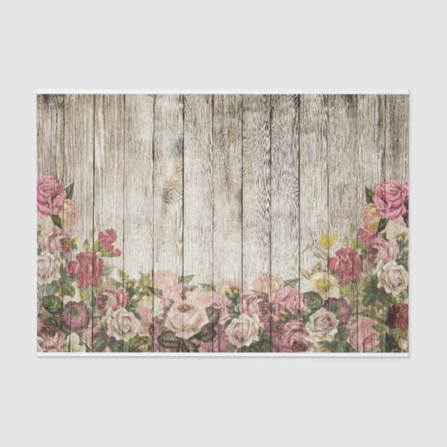 Floral on Wooden Fence Tissue Paper (Front)